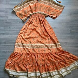 Indian Silk Floral Maxi Dress | Free Size